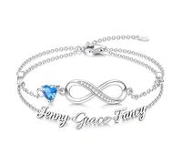 Apeso Braccialetto da donna in argento Sterling 925 con cuore infinito, personalizzabile con nome e pietra portafortuna, regalo per festa della mamma, compleanno, anniversario, Natale