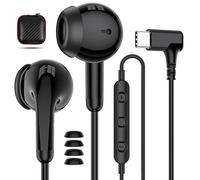 APETOO Auricolari con cavo USB C, ad angolo retto di tipo C, con controllo del volume del microfono, per iPhone 17, 16, 15, Samsung S25, S24, auricolari stereo HiFi con cancellazione del rumore, per