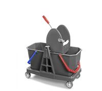 Apex Carrello Professionale con Doppio Secchio da 15L e Strizzatore a Leva - Struttura in Acciaio e Plastica - Ideale per Pulizia Industriale e Domestica