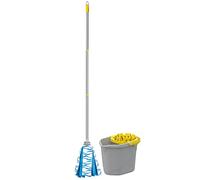 Apex Set Mop Lavapavimenti Completo con Secchio e Strizzatore Doppia Azione - Mop in Microfibra con Manico 120 cm, Capacità Secchio 12 Litri