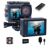 Apexcam Doppia Screen Action Cam 4K60FPS 8X Zoom EIS 48MP Con 64GB Scheda Ultra HD WiFi Fotocamera Sportiva Telecamera subacquea 40m Impermeabile 170 ° Wide Angle 2.4G Telecomando 2x1350mAh Batterie