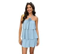APGLSXY Abito a strati con collo a rosetta per le donne senza maniche prendisole con texture leggera increspata per le vacanze Abito prendisole a strati con scollo a rosetta per vacanze da donna senza
