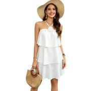 APGLSXY Abito a strati con collo a rosetta per le donne senza maniche prendisole con texture leggera increspata per le vacanze Abito prendisole a strati con scollo a rosetta per vacanze da donna senza