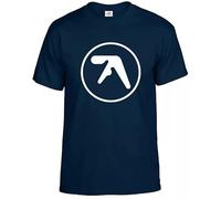 Aphex Twin t-shirt da uomo divertente danza rave, musica Electronicas Tee Top, T-shirt Navy Stampa Bianca, L