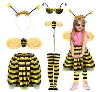 Api Bambino Costumi Set-6 Pezzi Api Bambino con Gonna a Tulle Calze Bacchetta Ali Cerchietto Occhiali, Bambina Cosplay Costume per il Martedì Grasso, Festa di Compleanno di Halloween