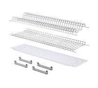 API Scolapiatti Griglie con Vaschetta Raccogligoccie per Pensili Cucina Acciaio cromo Kit con Staffe Griglia bicchieri piatti (86 CM per pensile da 90 CM)