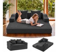 APICIZON Divano letto largo 135 cm con cuscino, divano letto a 2 posti con funzione letto, materasso pieghevole per soggiorno, camera da letto, camera degli ospiti (velluto a cord, grigio scuro, 170 x