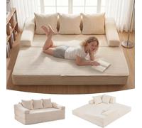 APICIZON Divano letto largo 160 cm, con cuscino, 3 posti, con funzione sonno, materasso pieghevole per soggiorno, camera da letto, camera degli ospiti (velluto a corde, bianco, 180 x 160 cm)