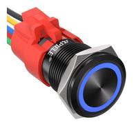 APIELE 19MM Latching Metallo Interruttore a pulsante,interruttore autobloccante pulsante 12VDC 5A，Alloggiamento in alluminio con LED impermeabile con spina pre-cablata(blu)