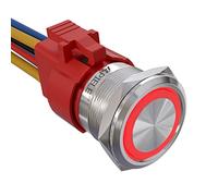 APIELE 22MM Latching Metallo Interruttore a pulsante,interruttore autobloccante pulsante 12VDC 10A，Alloggiamento in alluminio pulsante con LED impermeabile con spina pre-cablata(rosso)