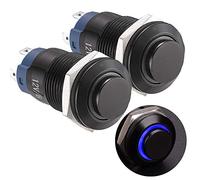 APIELE Interruttore a pressione da 12 mm, 2 pezzi, 12 V, alloggiamento in alluminio, con illuminazione ad anello LED, impermeabile, interruttore a pressione in Latch interruttore on/off (blu)