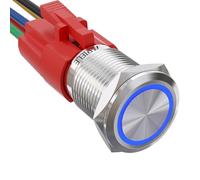 APIELE Interruttore a pressione da 16 mm, 12 VDC 5 A, in acciaio inox con illuminazione ad anello a LED, impermeabile, interruttore a pulsante con spina pre-cablata, per auto, camion, barca, camion,