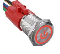 APIELE Interruttore a pressione da 16 mm, 12 VDC 5 A, in acciaio inox con simbolo di alimentazione a LED, impermeabile, interruttore a pulsante con spina precablata, per auto, camion, barca,