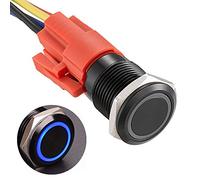 APIELE Interruttore a pressione da 16 mm, 12 VDC 5 A, in lega di alluminio nero con illuminazione ad anello LED, impermeabile, interruttore a pressione interruttore on/off (blu)