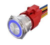 APIELE Interruttore a pressione istantaneo da 22 mm, 12 VDC 10 A, con LED, impermeabile, interruttore a pulsante con spina pre-cablata, per auto, camion, barca, accensione/spegnimento (blu)