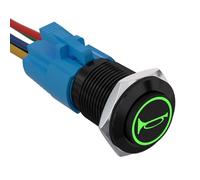 APIELE Interruttore a pressione momentaneo, 16 mm, con pulsante ad hoc, 12 V, con LED, impermeabile, interruttore a pulsante con spina pre-cablata, 16 mm (guscio nero/verde LED)
