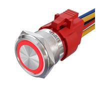 APIELE Interruttore a pressione momentaneo, 22 mm, 12 VDC 10 A, con LED, impermeabile, interruttore a pulsante con spina pre-cablata, per auto, camion, barca, interruttore on/off (rosso)