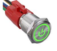APIELE Interruttore di blocco a pressione da 16 mm, 12 VDC 5 A, in acciaio inossidabile con LED, simbolo di alimentazione, impermeabile, interruttore a linguetta con pulsante precablato, interruttore