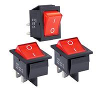 APIELE KCD2-201N - Set di 3 interruttori a bilanciere 2 posizioni ON-OFF con interruttore LED DPST 4 pin 250V 16A, per casa, industria, fai da te (rosso)