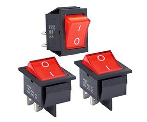 APIELE KCD2-201N - Set di 3 interruttori a bilanciere 2 posizioni ON-OFF con interruttore LED DPST 4 pin 250V 16A, per casa, industria, fai da te (rosso)
