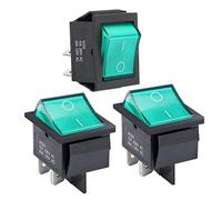 APIELE KCD2-201N - Set di 3 interruttori a bilanciere a 2 posizioni per barca con luce LED DPST a 4 pin, colore: Verde