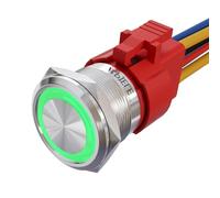 APIELE Momentan, interruttore a pressione da 22 mm, 12 V DC, 10 A, con LED, impermeabile, con presa precablata, per auto, camion, barca, interruttore on/off (verde)