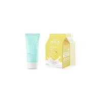 A'PIEU - Milk One Pack Sheet Mask - Banana - 5pcs + Pure Block Aqua Sun Gel SPF50+ PA+++ (1ea) Set