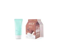 A'PIEU - Milk One Pack Sheet Mask - Chocolate - 5pcs + Pure Block Aqua Sun Gel SPF50+ P 1ea) Set