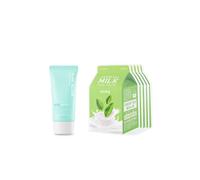 A'PIEU - Milk One Pack Sheet Mask - Green Tea - 5pcs + Pure Block Aqua Sun Gel SPF50+ P 1ea) Set
