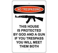APILOT Targa in metallo vintage con scritta "No Trespassing This Property is Protected by God and A Gun", cartello in alluminio per bagno, cucina, casa, bar, caffetteria, garage, grotta, 30,5 x 20,3