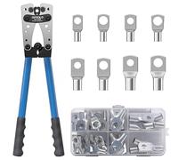 APIOLO Strumento di crimpatura per capicorda della batteria, 9-1 AWG con 60 terminali ad anello in rame, 8 misure, set per capicorda da 9, 7, 5, 3, 2, 1/0 AWG, capicorda in rame resistente, terminale
