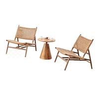 Apk i bc Sedia da Giardino Resistente ai Raggi UV, Seduta Singola per Esterni, 2 sedie in Rattan a Un Posto e 1 tavolino Rotondo per Uso Esterno, Adatte per balconi e spiagge(Teak,67 * 83 * 75CM)