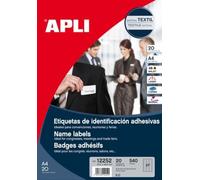 APLI 012252 20 badge Tessile Adesivo, 63,5 x 29,6 mm, bianco, 20 Pezzi