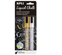 APLI 014847 2 marcatore gesso cancellabile, punta rotonda, Oro/Argento, 2 Pezzi