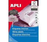 APLI 10557 - Etichette bianche permanenti adesive stampabili, Inkjet-Laser-Copy, formato etichetta 48,5 x 16,9 mm, bordi dritti, confezione da 500 fogli A4 (34000 etichette), ideali per buste