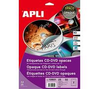 Apli 10601 Confezione 25 Etichette per CD, Opaco