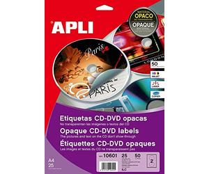 Apli 10601 Confezione 25 Etichette per CD, Opaco