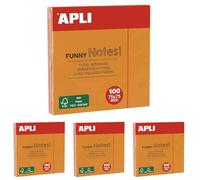 APLI 11900 - Foglietti adesivi Funny 75 x 75 mm blocco da 100 fogli colore arancione fluo (Confezione da 4)