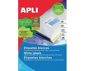 APLI 1212 - Etichette bianche permanenti adesive stampabili, Inkjet-Laser-Copy, dimensioni etichetta 70 x 37 mm, bordi dritti, confezione da 25 fogli A4 (600 etichette in totale). Ideale per buste e