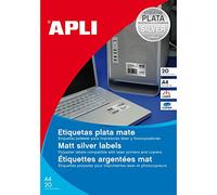 APLI 12973 - Etichette metallizzate argento 45,7 x 21,2 mm, 100 fogli