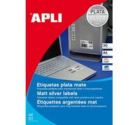 APLI 12974 - Etichette metallizzate argento 210,0 x 297,0 mm, 100 fogli