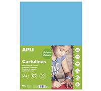APLI 14241 Cartoncini Colorati Set da 50 Pezzi, Blu cielo, A4
