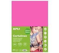 Apli - Cartoncini Colorati Set da 50 Pezzi, A4, Rosa (Fucsia)