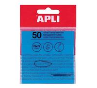 APLI 19571 - Note adesive trasparenti, 75 x 75 mm, colore: blu, 50 fogli traslucidi resistenti all'acqua, ideali per studenti e insegnanti.