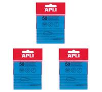 APLI 19571 - Note adesive trasparenti, 75 x 75 mm, colore: blu, 50 fogli traslucidi resistenti all'acqua, ideali per studenti e insegnanti. (Confezione da 3)