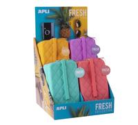 APLI 20405 - Scatola espositrice con 12 astucci in silicone rettangolari con manico dai colori allegri e freschi assortiti, texture a quadri