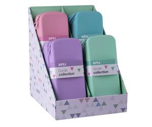 APLI 20408 - Scatola espositrice con 8 astucci in silicone rettangolari XL in colori assortiti