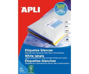 Apli 2416 Confezione 100 Fogli Etichette Multiuso 63.5 x 72, Bianco