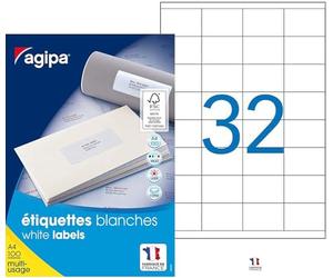 Apli Agipa - Scatola etichette adesive bianche multiuso, certificato FSC - anti-inceppamento - 51 x 33,8 mm - 3200 etichette