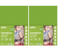 APLI Cartoncini Colorati Set da 50 Pezzi, Verde Erba, A4 (Confezione da 2)